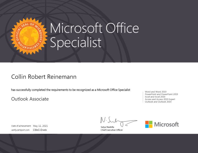 Microsoft Office Associate Certificate