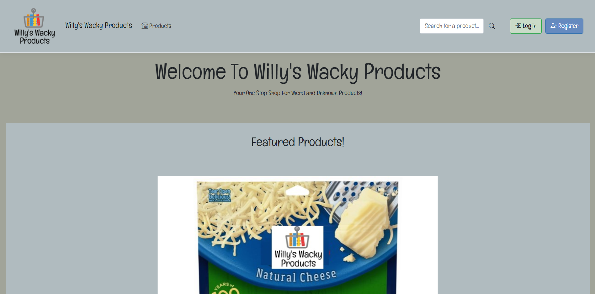 Willy's Wacky Products Website Image