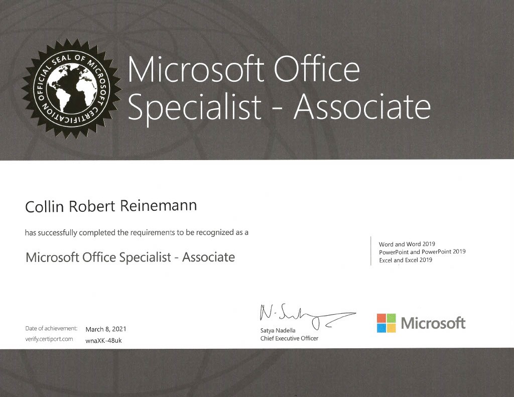 Microsoft Office Associate Certificate